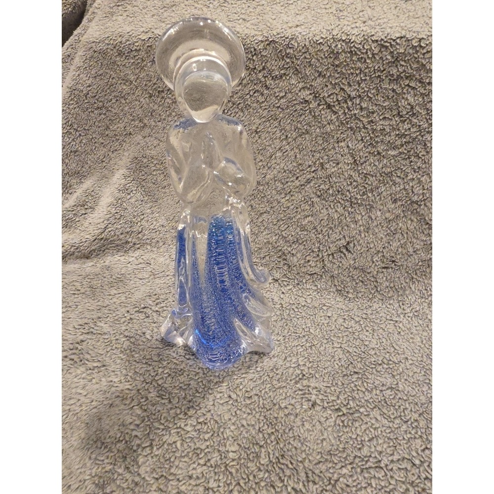 Praying Angel Art Glass Figurine Clear Blue Silver Flecks Murano‎ Style